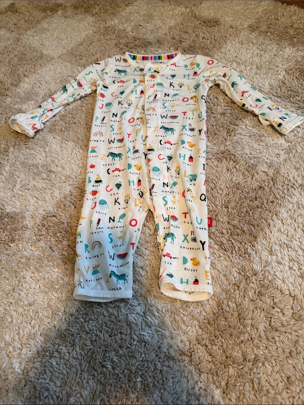 Magnetic Me White Alphabet & Animal Print Footie with Multicolor Accents